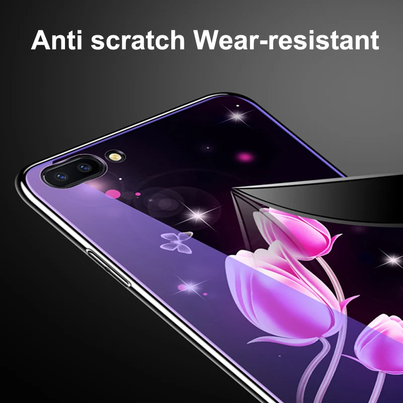 Для oppo A3S чехол с цветочным узором и изображением героев мультфильмов синее закаленное стекло задняя крышка чехол для oppo A3S телефонные футляры oppo A3S защитный кожух