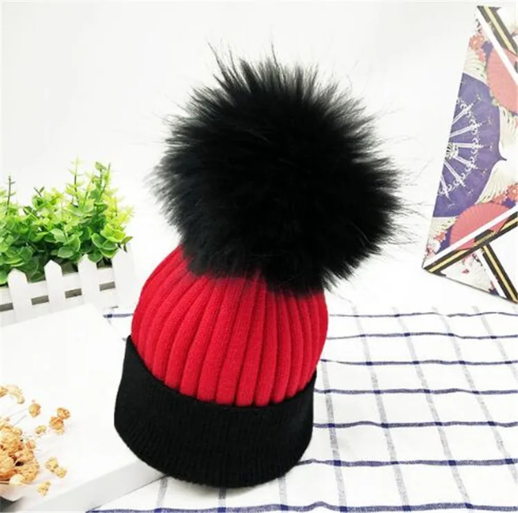 Женские вязаные шапочки со съемным меховым помпоном 15 см Skullies, зимние меховые шапки для девочек, женские шапочки из натурального меха