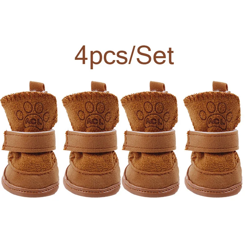 

4Pcs/Set Winter Thick Warm Dog Shoes Outdoor Snow Anti Slip Boots Small Dog Footwear Socks Puppy Pets Cats Cotton Plush Shoes