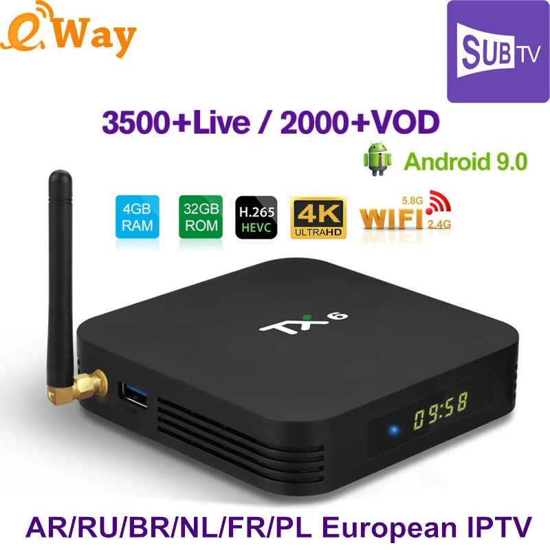SUB tv 4K IP tv Арабский Франция, Италия 1 год Android 9,0 TX6 4 ГБ/64 Гб H.265 декодер IP ТВ подписка французская Великобритания Германия Бразилия