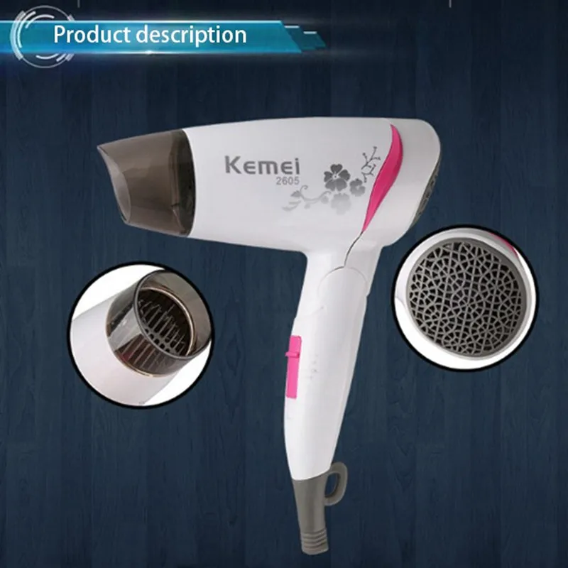 Kemei KM-2605 белый складной маленький бытовой мини фен для волос с европейской вилкой
