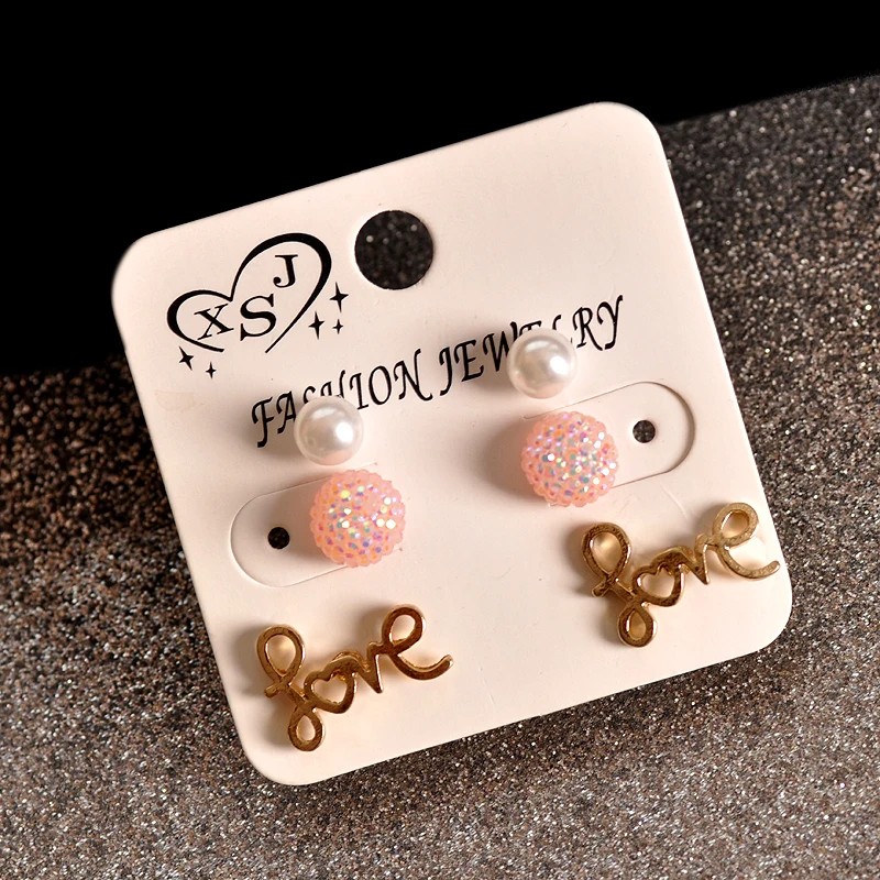 New fashion women accessorize girls birthday party pearl ear studs beautiful mix-and-match 3 pairs /set earrings Christmas gift | Украшения