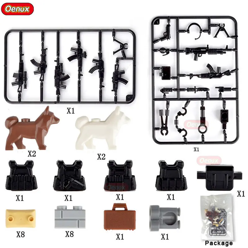 Weapon Set 1 Oenux, новинка, 6 шт., WW2, мини, США, армейский солдат, фигурка, военный строительный блок, набор, WW2, военная модель оружия, MOC, кирпичная игрушка для детей - Цвет: Weapon Set 1