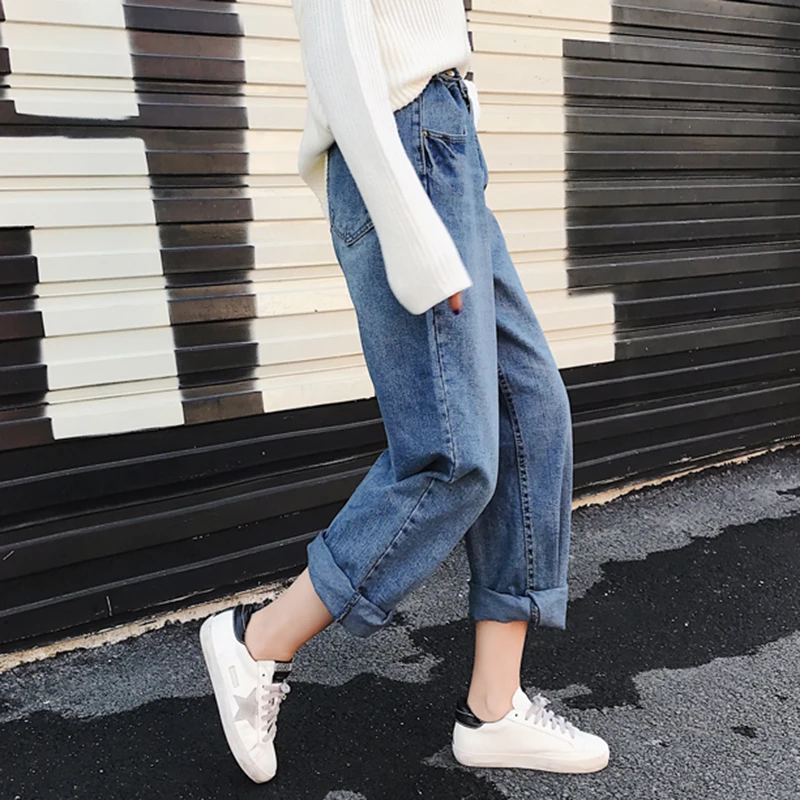 Женские винтажные джинсы с высокой талией женские корейские модные синие