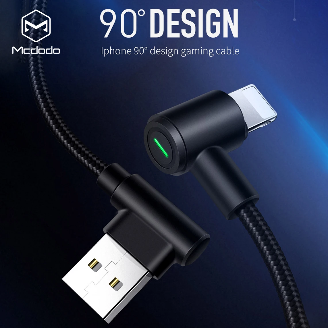 Mcdodo для Apple X, 8, 7, 6, 5, 6s Plus, 90 градусов, USB кабель для зарядки, светодиодный кабель для быстрой зарядки, кабель для передачи данных для iPhone, Lightning