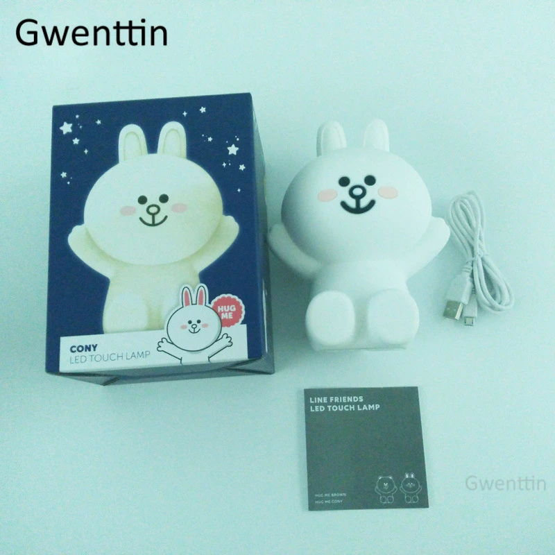 Line Friends, медведь, кролик кони, ночной Светильник для маленьких детей, прикроватная лампа для спальни, светодиодный USB сенсорный зарядный силиконовый светильник, настольные лампы