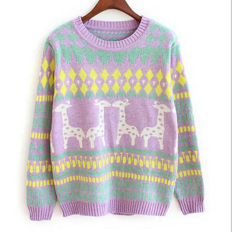 New 2017 Pullovers Sweaters Lovely Geometric Pattern Deer Female Autumn And Winter Pullover knit Sweater Jacket NM33 | Женская одежда