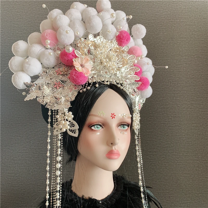 7 видов конструкций Bobbles queen тиара с кистями преувеличивать Личности шоу на сцене модель Тиара для волос тематическая фотография Пекинская оперная шляпа