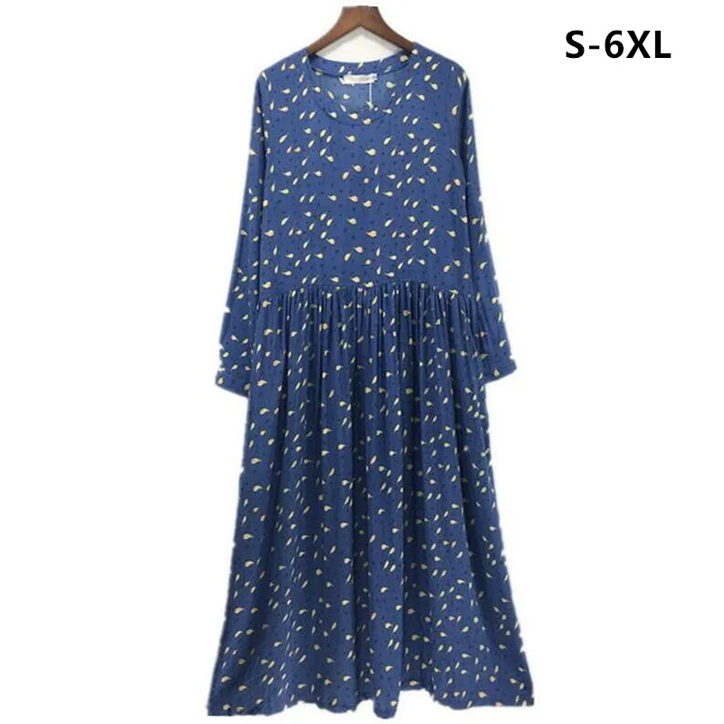 Женское Брендовое Платье с принтом Элегантное Длинное платье из хлопка и льна