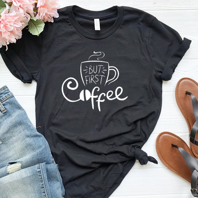 But First coffee женская футболка Забавные футболки с графикой Летние повседневные топы с коротким рукавом хипстер гранж одежда tumblr Прямая поставка