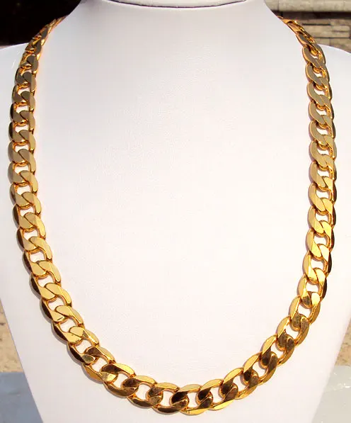 

Yellow Solid Gold FINISH Men's Necklace 24" Curb Link Chain Jewelry