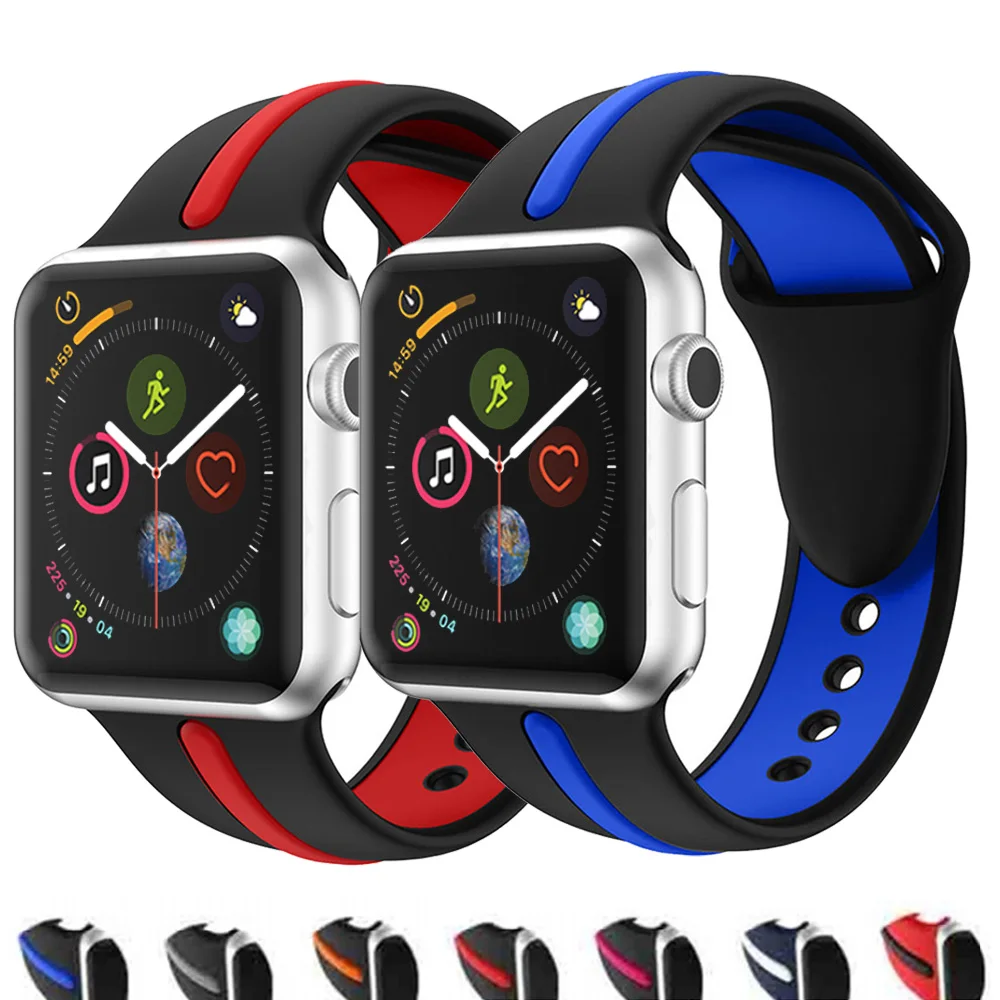 Спортивный силиконовый ремешок для apple watch series 5 4 3 44 мм 40 42 38 iwatch band correa pulseira браслет часов|Ремешки часов| |