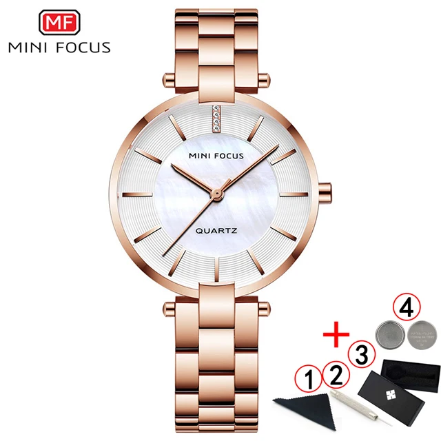 rose white with box Minifocus Роскошные элегантные женские часы водонепроницаемые ультратонкие женские наручные часы женское из нержавеющей стали часы Montre Femme - Цвет: rose white with box