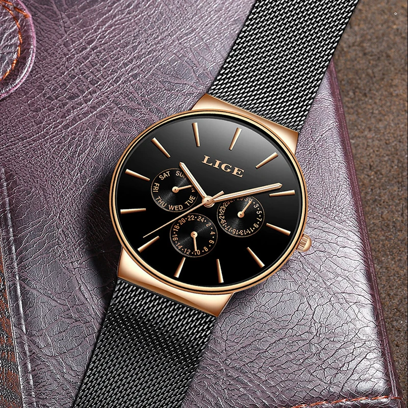 Часы наручные LIGE женские кварцевые брендовые Роскошные модные повседневные