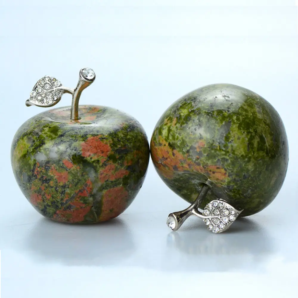 Натуральный клинозизит Хрустальный Paperweight Unakite Jasper статуэтка Apple декор в качестве