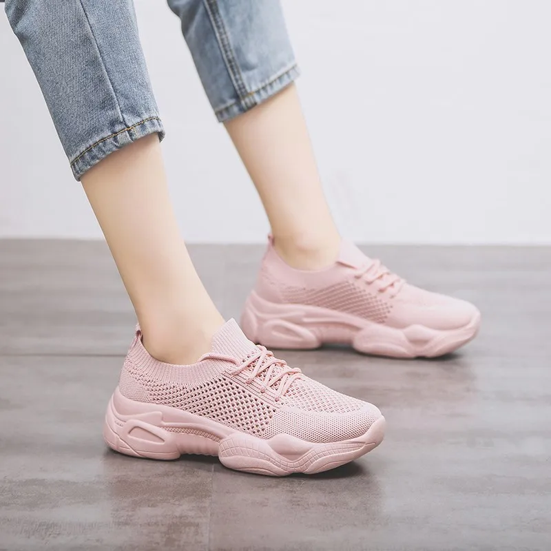pink Moipheng, женские кроссовки, Вулканизированная обувь, носок, кроссовки, дышащая сетка, Летние слипоны, кроссовки на платформе, zapatillas mujer - Цвет: pink