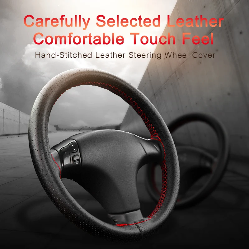 WCaRFun DIY Black Leather Hand-stitched Car Steering Wheel Cover for Lada Vesta