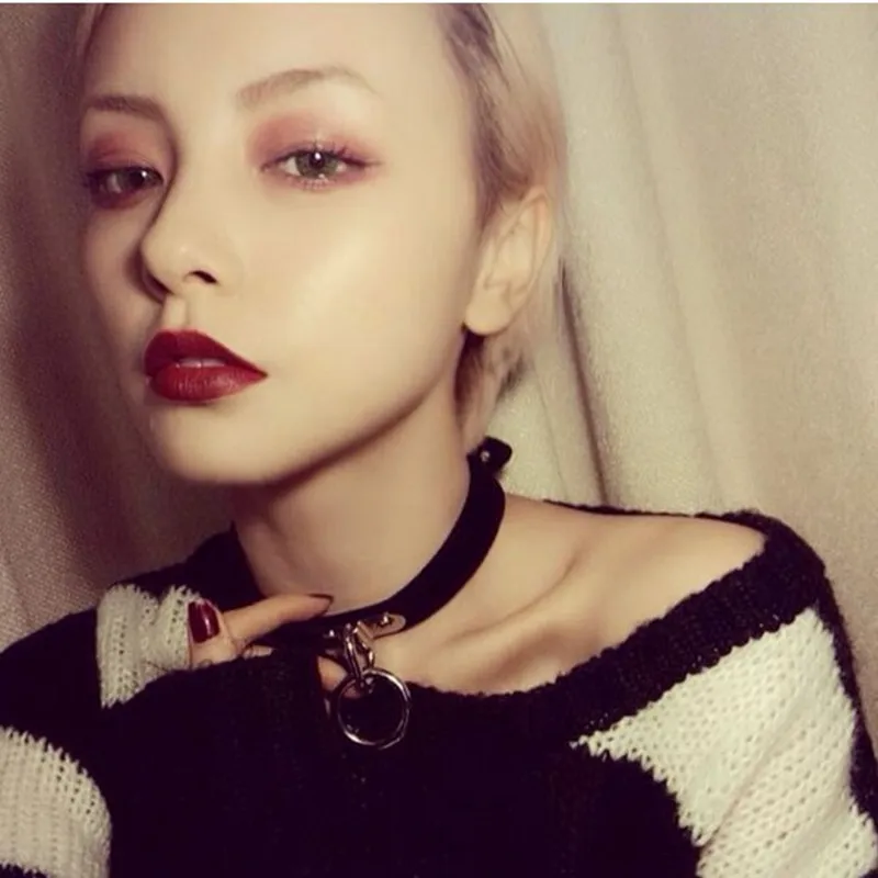 Женский чокер из ПУ кожи широкое круглое металлическое ожерелье серебряного