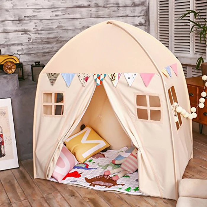 Большая детская игровая палатка бежевого цвета из 100% хлопка и холста игровой