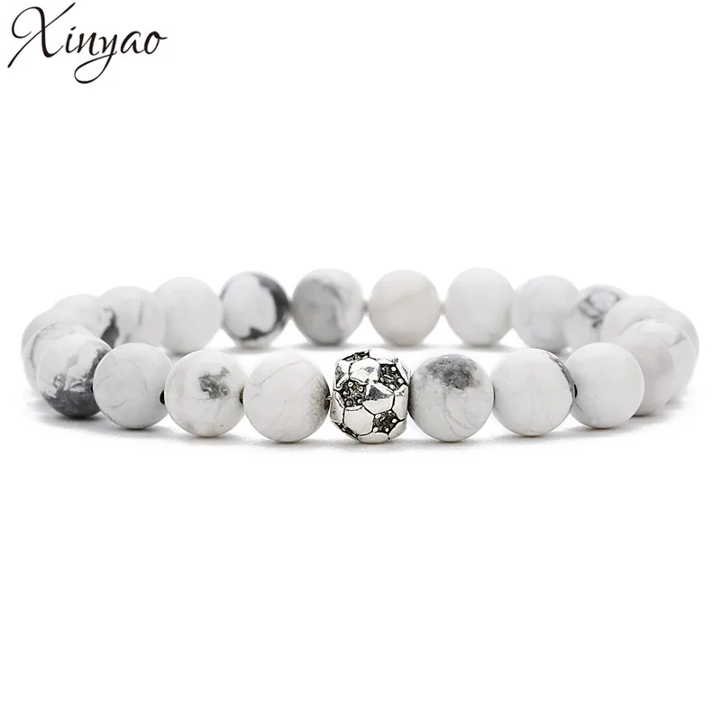 XinYao браслеты из натуральной лавы 19 см Ying Yang с бусинами сплава для футбола