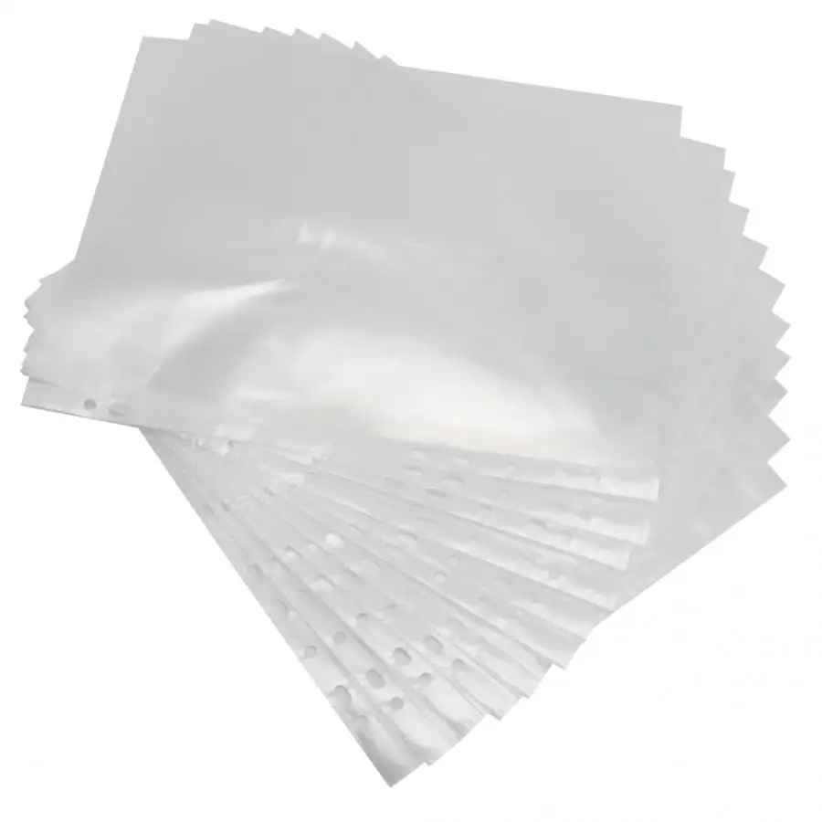 100 Pcs A4 Transparent 11 Hole Thick Office Paper Storage Cover Loose Leaf File Protect Bag