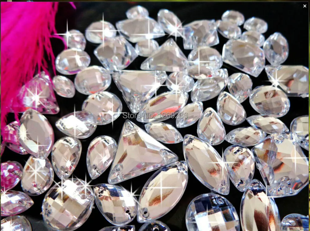 

300pcs mixed loading shape size sew on Acrylic Crystal silver rhinestones loose Beads hand sewing strass for dress