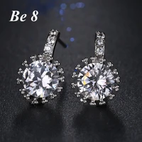 be8 brand beautiful ladys stud earrings sparkling cubic zirconia pave white gold color earrings brincos for party gifts e 219