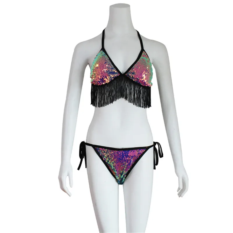 Комплект из 2 предметов: бюстгальтер с блестками и кисточками летняя пляжная
