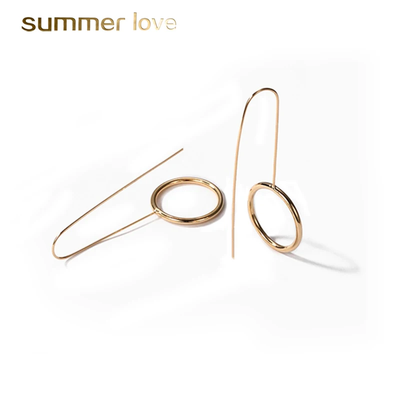 Женские длинные висячие серьги в простом стиле золотистые/Серебристые