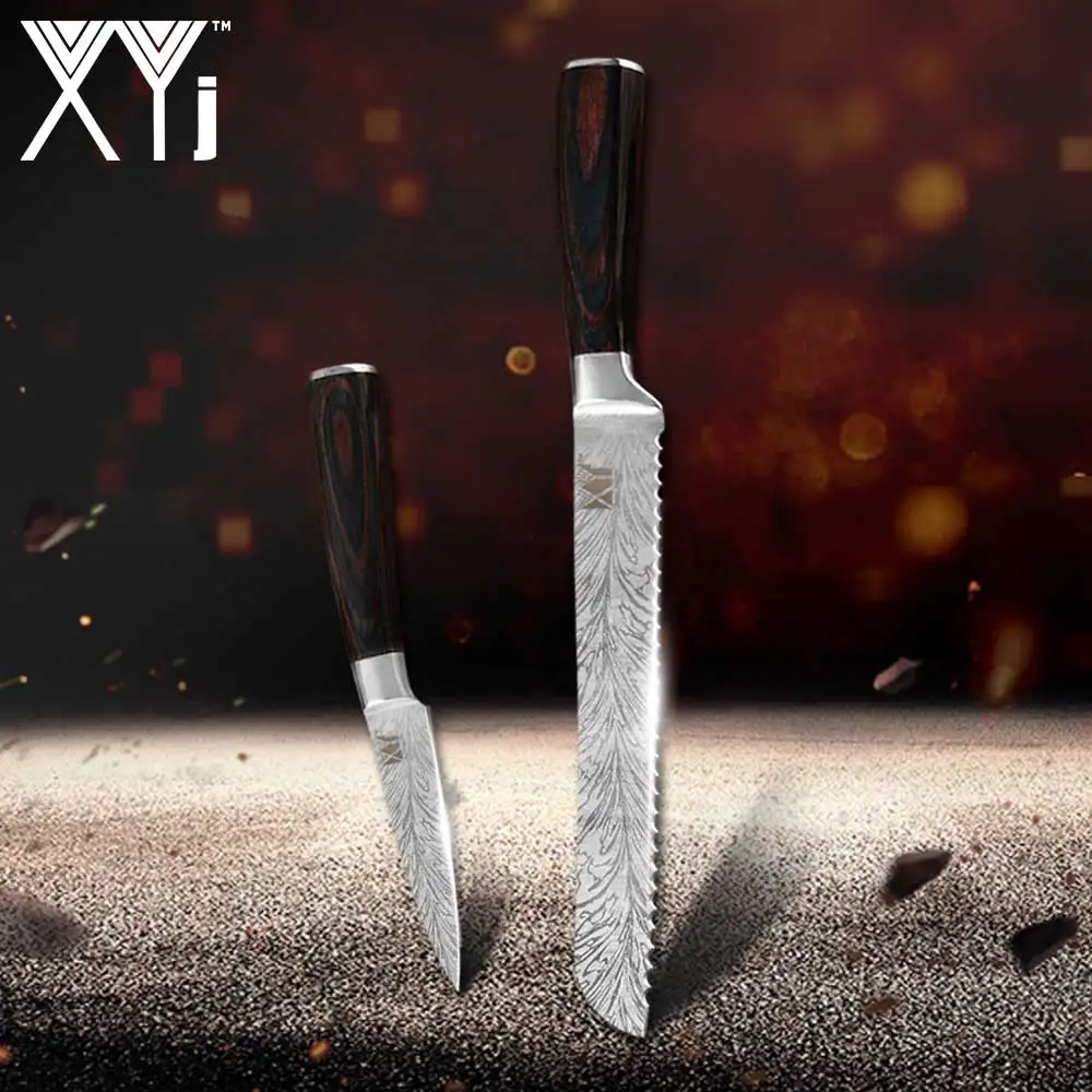 C 2-piece XYj, высокое качество, нож шеф-повара, имитация дамасской стали, кухонный нож Santoku, острый нож, нож для нарезки столовых приборов, faca cozinha - Цвет: C 2-piece