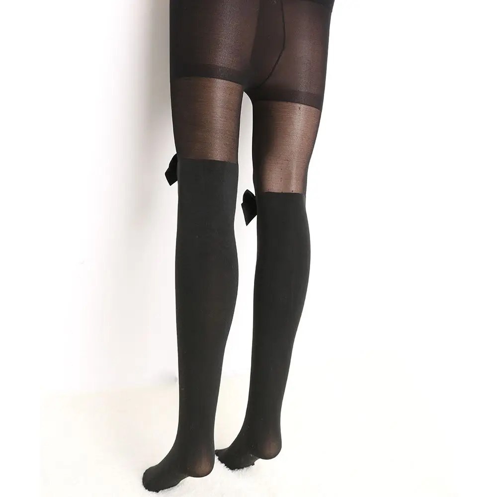 1 пара сексуальные женские колготки на подтяжках с бантом черные бархатные