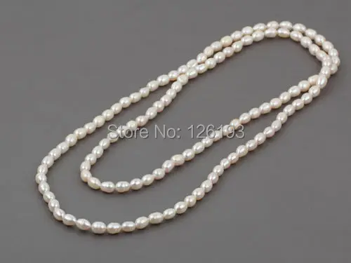 

Nice Long rope 7-8mm Rice Shape White Natural Freshwater Pearl Necklace 120cm/48"