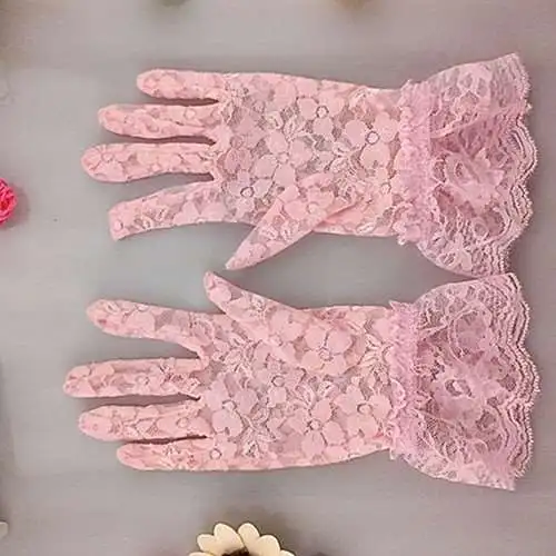 pink Новые модные готические вечерние, сексуальные, нарядные, женские, дамские, кружевные перчатки, аксессуары для защиты от солнца, кружевные, полые, полный палец перчатки - Цвет: pink