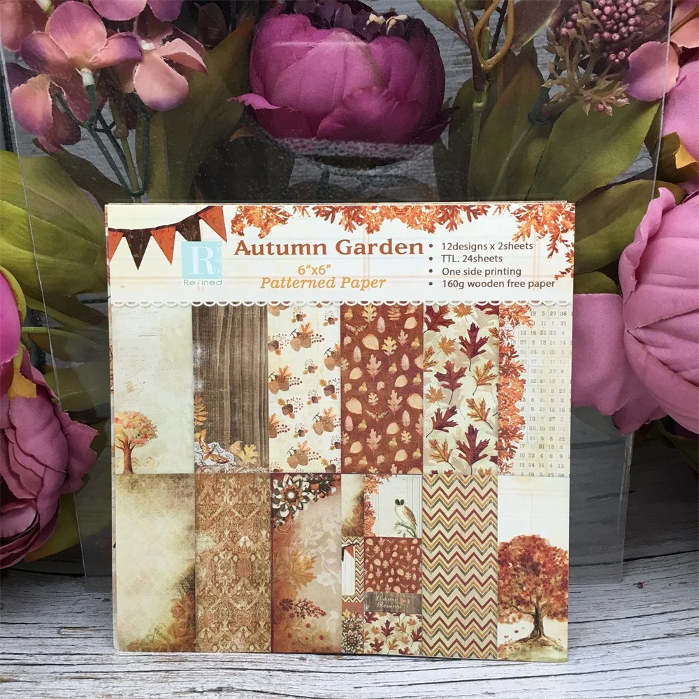 Осенний бумажный пакет с рисунком в виде сада для скрапбукинга сделай сам