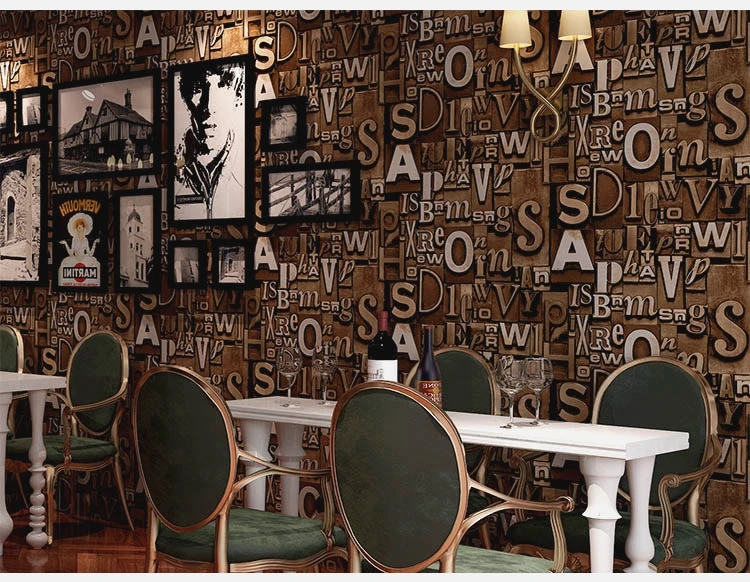 Ретро мода 3D английские буквы трехмерные обои с изображением героев Lounge Bar кафе фон обои с завитками