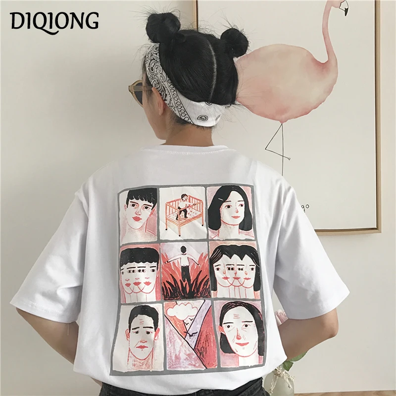 Diqiong 2018 Новый дизайн Женская Повседневная белая черная футболка женская с