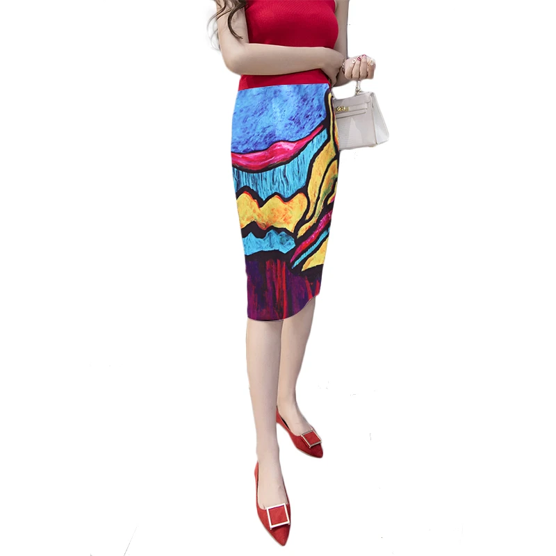 Doreenbow Горячие Лоскутная новая мода красочные картины Стиль летняя юбка по колено