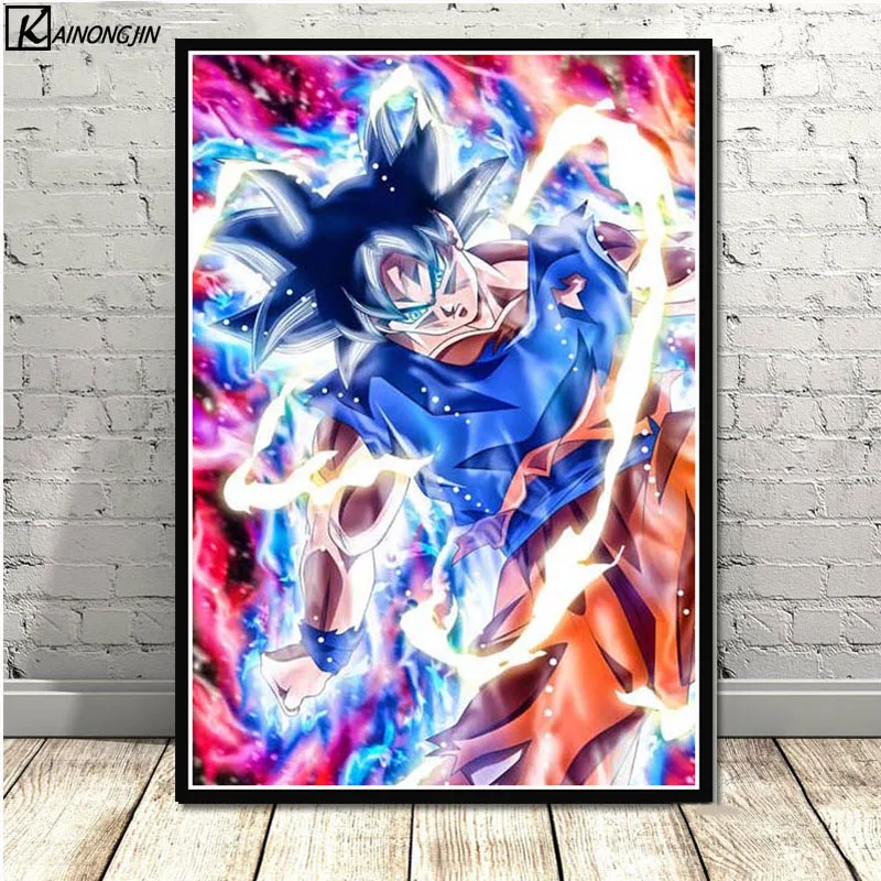 001 Dragon Ball Z плакат Wall Art супер Goku Ultra освоить Холст Плакаты с живописью и принты комнаты декорации Декор для дома - Цвет: 001