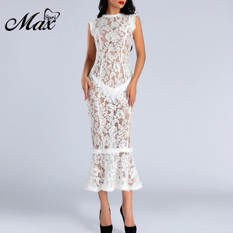 Кружевное элегантное женское вечернее платье Max Spri привлекательное облегающее