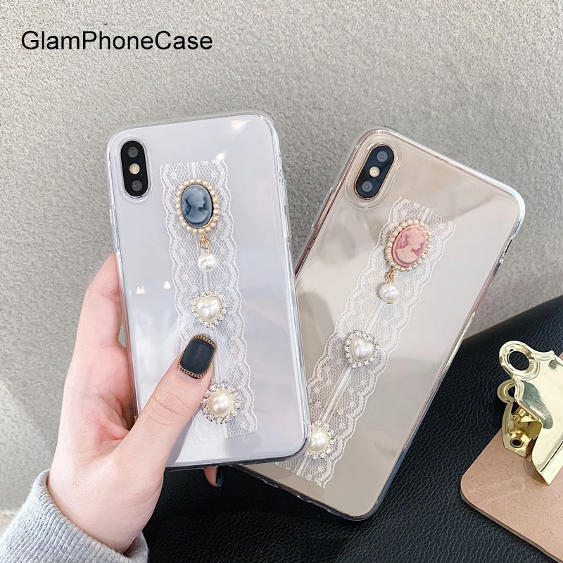 GlamPhoneCase роскошная хрустальная люстра кружевной прозрачный чехол для iPhone X XR XS Max 8 7 6s Plus, 7 plus, 8 plus мягкая термополиуретановая накладка на заднюю панель