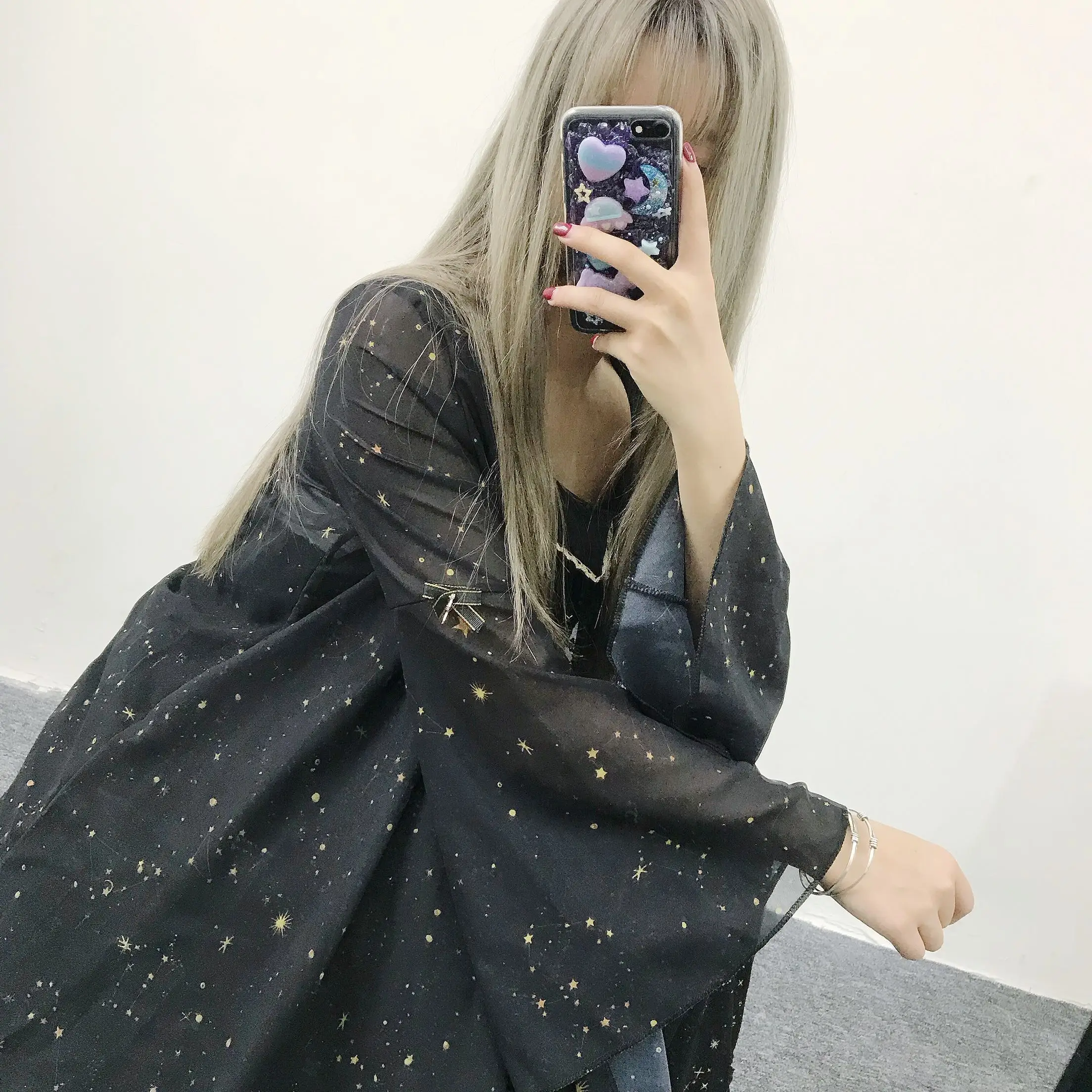 Женский кардиган с рукавами-колоколами Mori Girl длинный в стиле лолита изображением