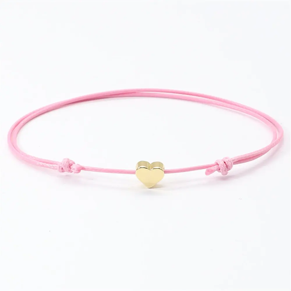 Романтичный женский браслет с милым сердечком веревочка сердце золотистого