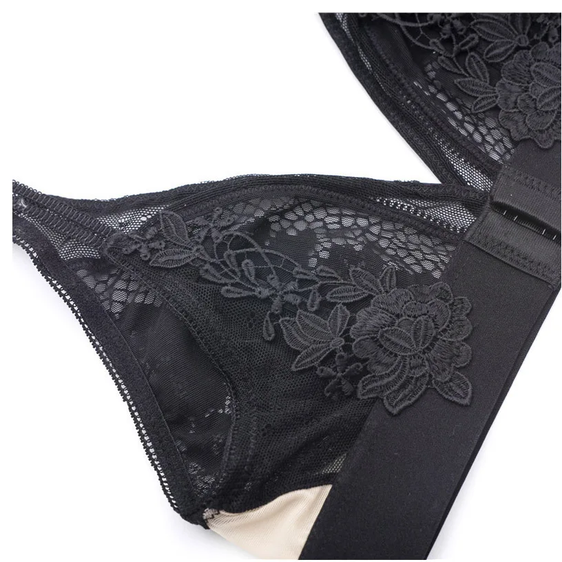 Женский кружевной комплект нижнего белья ультратонкий с цветочной вышивкой