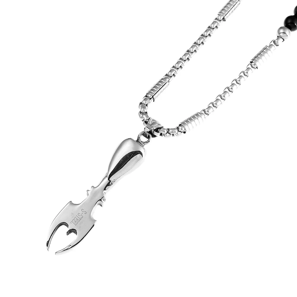 Stainless Steel Vintage Lion Head Satanism Pendant Necklace with Black Natural Stone Chain 26&quot | Украшения и аксессуары