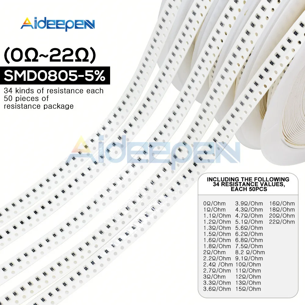 1700 шт. 5% 0201 0402 0603 0805 1206 SMD Резистор Комплект Набор сортированных 0ohm-10M Ом; большие размеры 34-значения сопротивления х 50 шт = 1700 шт набор образцов