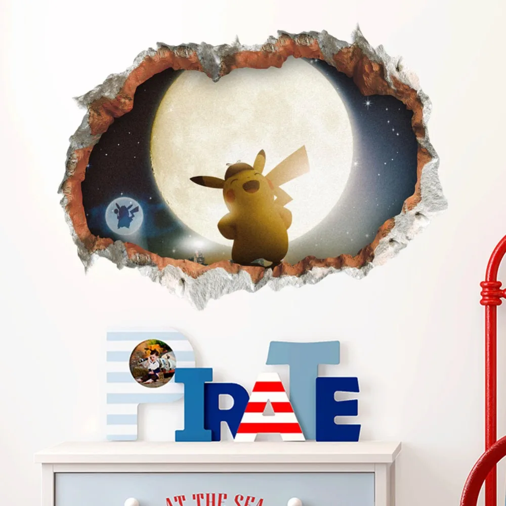 3d Покемон стены наклейки home decor милых животных Детская Настенный декор самоклеющийся поддельные окна мультфильм детские наклейки на стену