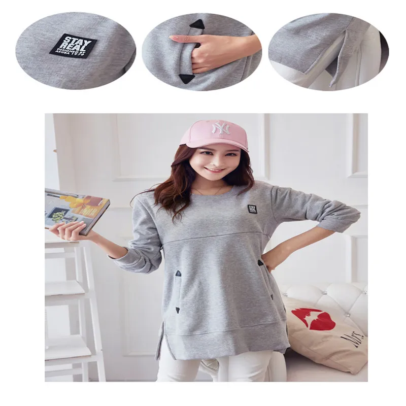 Long Sleeve Nursing Clothes Spring Autume Breastfeeding Sweater Cotton Pregnancy T-Shirt Maternity Clothing