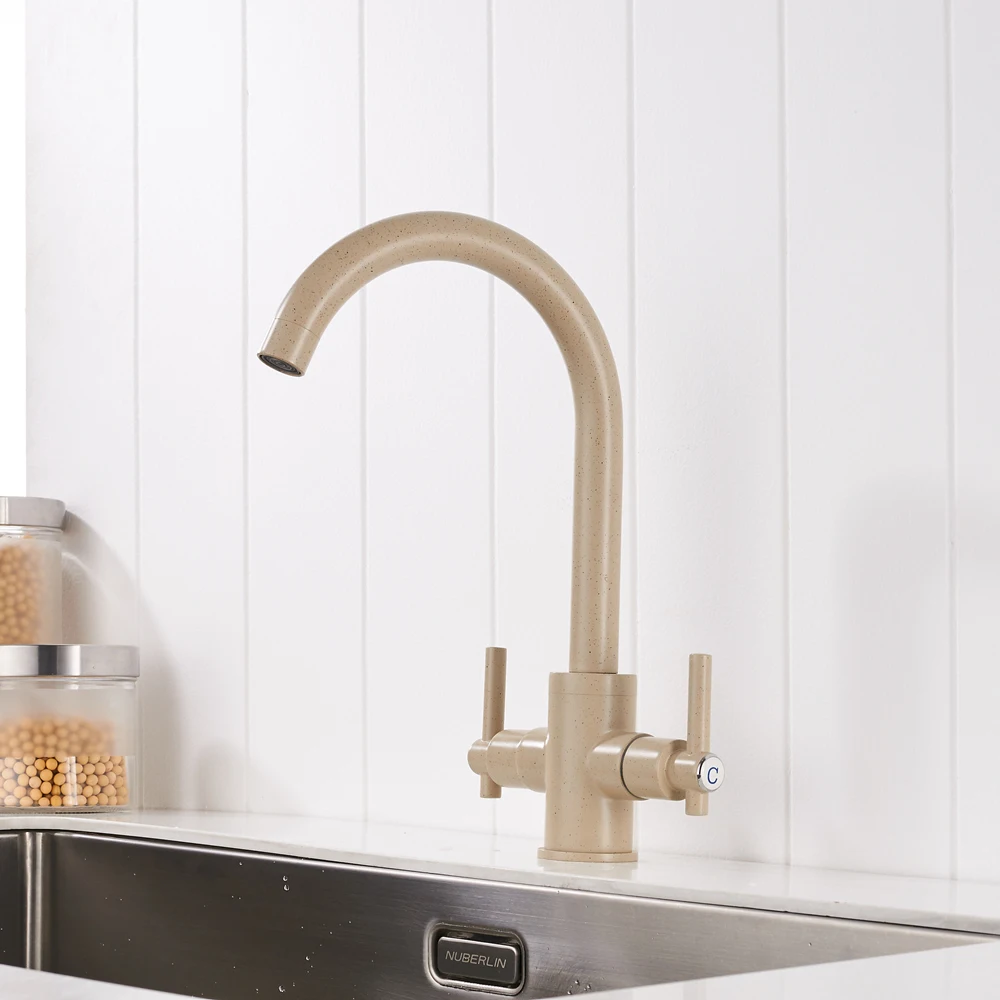 Бесплатная доставка кухонные краны бежевого цвета двойные стрелки круглые