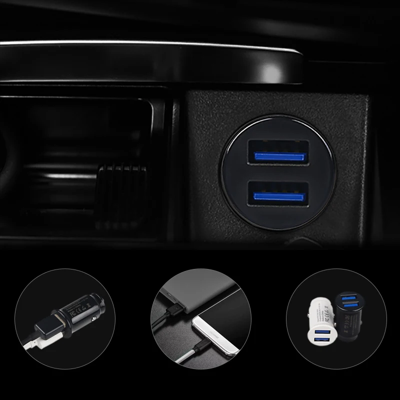 Универсальное автомобильное зарядное устройство с двумя USB портами а 5 В|Кабели