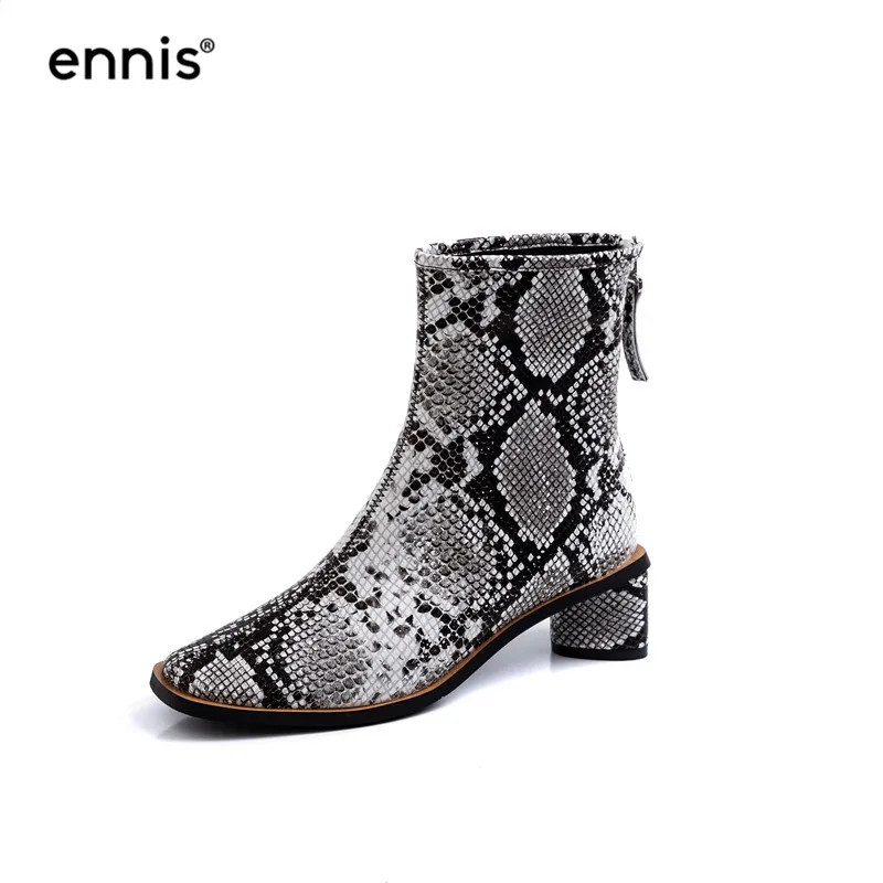 ENNIS/; Модные ботильоны; женские ботинки из натуральной кожи; обувь с круглым носком; ботинки из мягкой кожи; женские осенние повседневные ботинки; A951 - Цвет: Snake